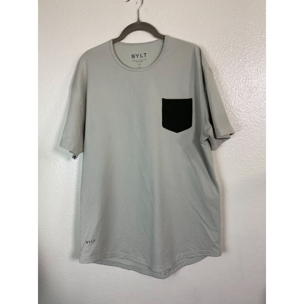 BYLT Drop Cut Short sleeve Pocket Lux T-Shirt Men Size XL Gray Green Performance